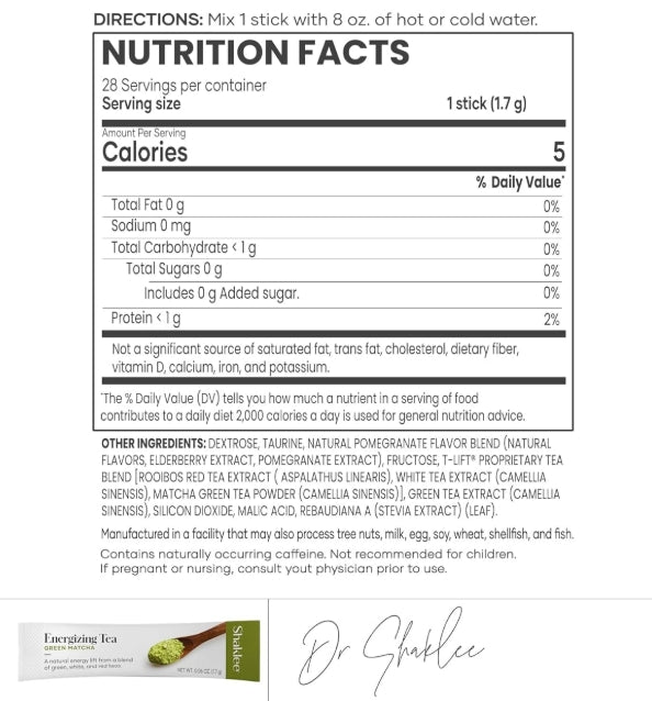 Green Matcha Shaklee Energizing Tea, 28 Sticks